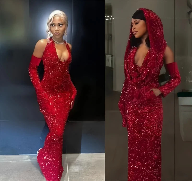 Arab Style Elegant Sequin Bodycon Prom Dresses Halter Evening Party Dress,AST2220
