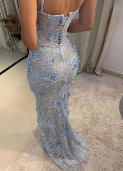 Beautiful Mermaid 3D Floral Prom Dresses Spaghetti Straps Lace Formal Dress,AST2284