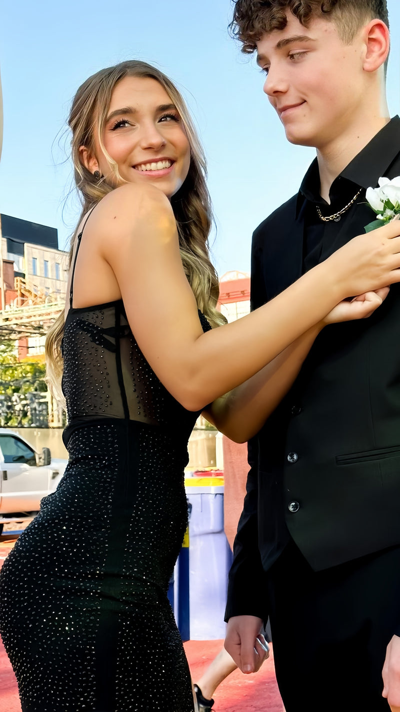 Black Senior Prom Dresses Sequin Party Gown, AST1513