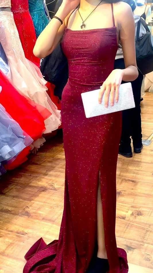 Burgundy Sheath Prom Dress Cross Back Party Dress,AST1684