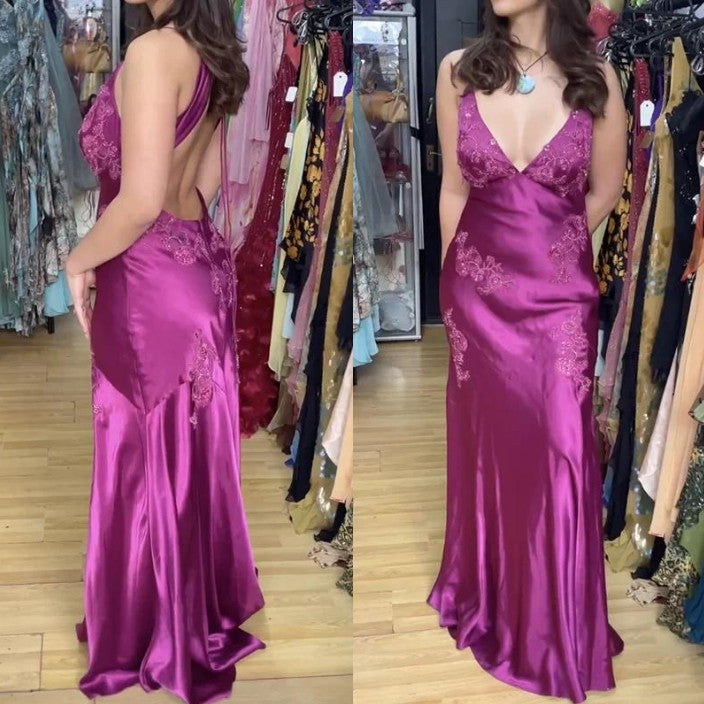 Chic A-Line Evening Dress Satin Spaghetti Straps Green Vintage Backless Long Prom Dresses