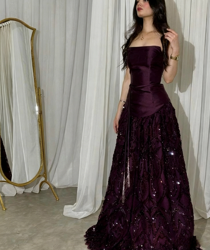 Elegant Straps Sheath Midnight Blue Long Prom Dresses Satin Midnight Blue Evening Gowns