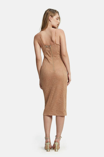 Fleur Lace Midi Dress - Biscuit - SHOPJAUS - JAUS
