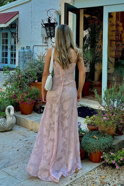 Gorgeous Pink Lace A-line Long Formal Dress