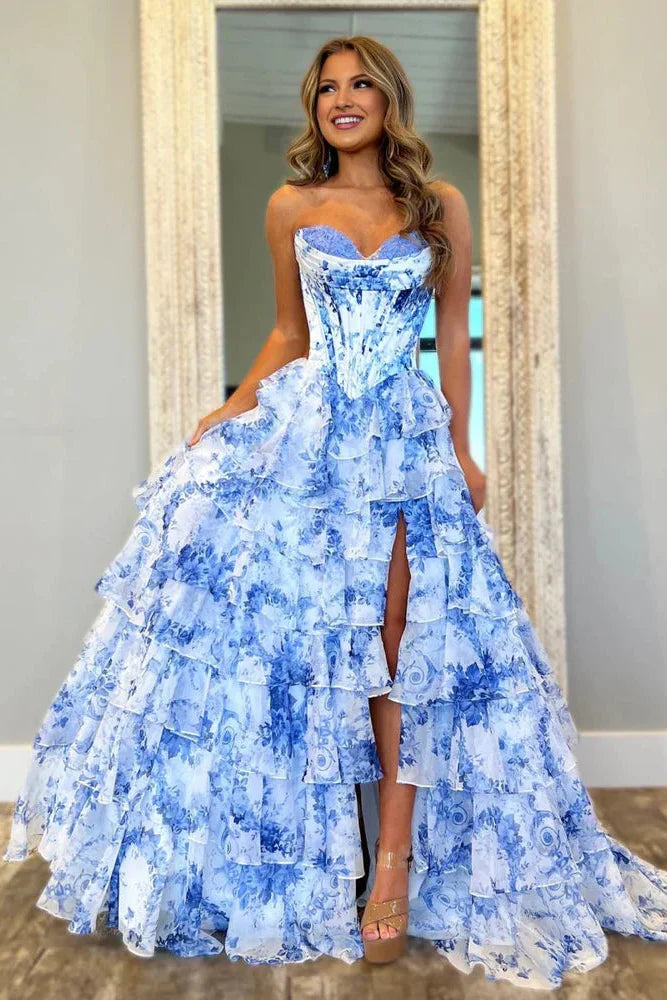 Gorgeous Sweetheart Ball Gown Leopard Print Tiered Prom Dress with Appliques