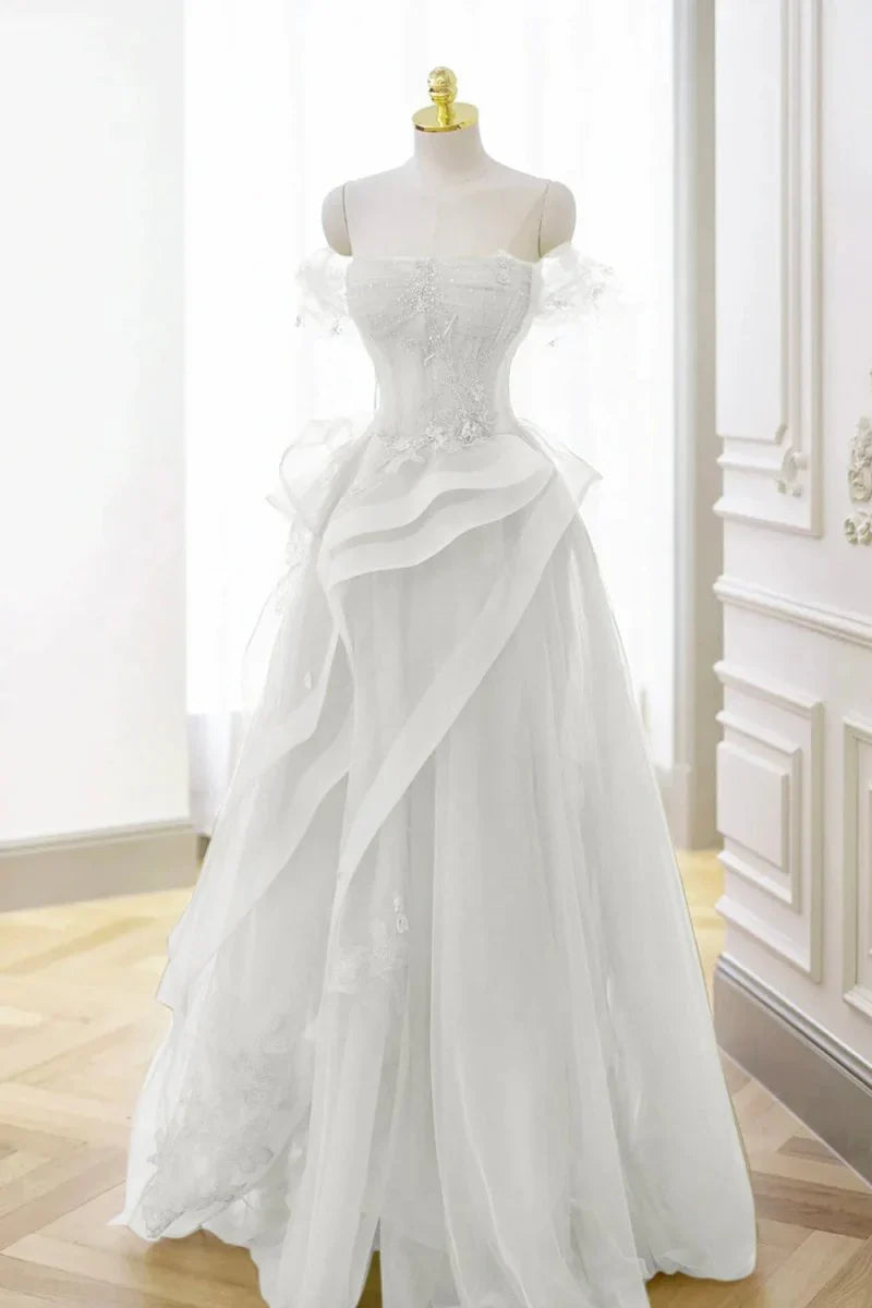 Grass Green A-Line Prom Dresses Tulle Appliques Evening Dress,AST2203
