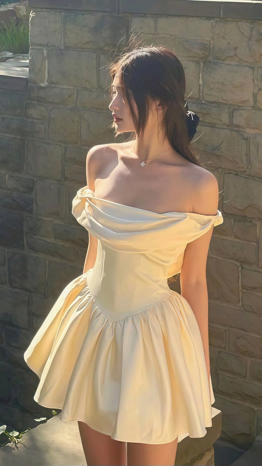 Ivory A-line Homecoming Dresses, Off The Shoulder Mini Party Dress,AST1797