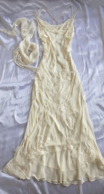 Ivory Floral Appliques Chiffon Party Dress Spring/Summer Lace Up Back Prom Dress,AST1762