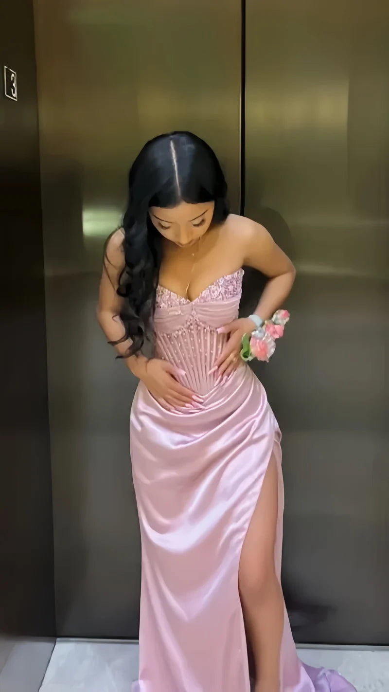 Lovely Pink Beaded Mermaid Prom Dresses Long Evening Party Dress,AST2080