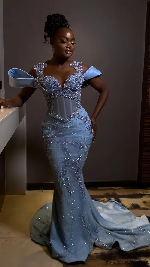 Luxury Rhinestones Mermaid Prom Dresses Black Girls Long Evening Party Dress,AST2245