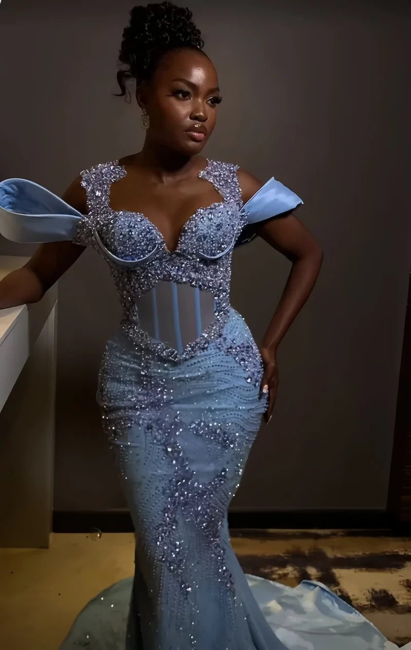 Luxury Rhinestones Mermaid Prom Dresses Black Girls Long Evening Party Dress,AST2245