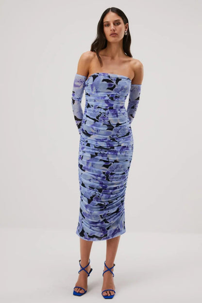 Misha Cosimo Mesh Dress With Gloves - Water Color Floral - JAUS
