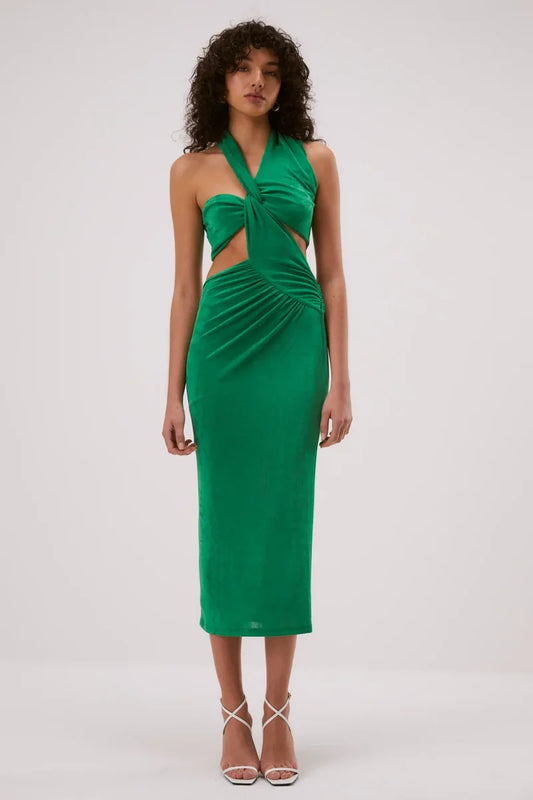 Misha Graciela Slinky Jersey Midi Dress - Island Green - JAUS