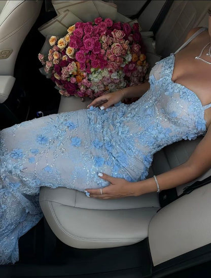 Modest Mermaid Spaghetti Straps Light Sky Blue Long Prom Dresses Party Dress 21St Birthday Outfits Graduation Dress,AST2299