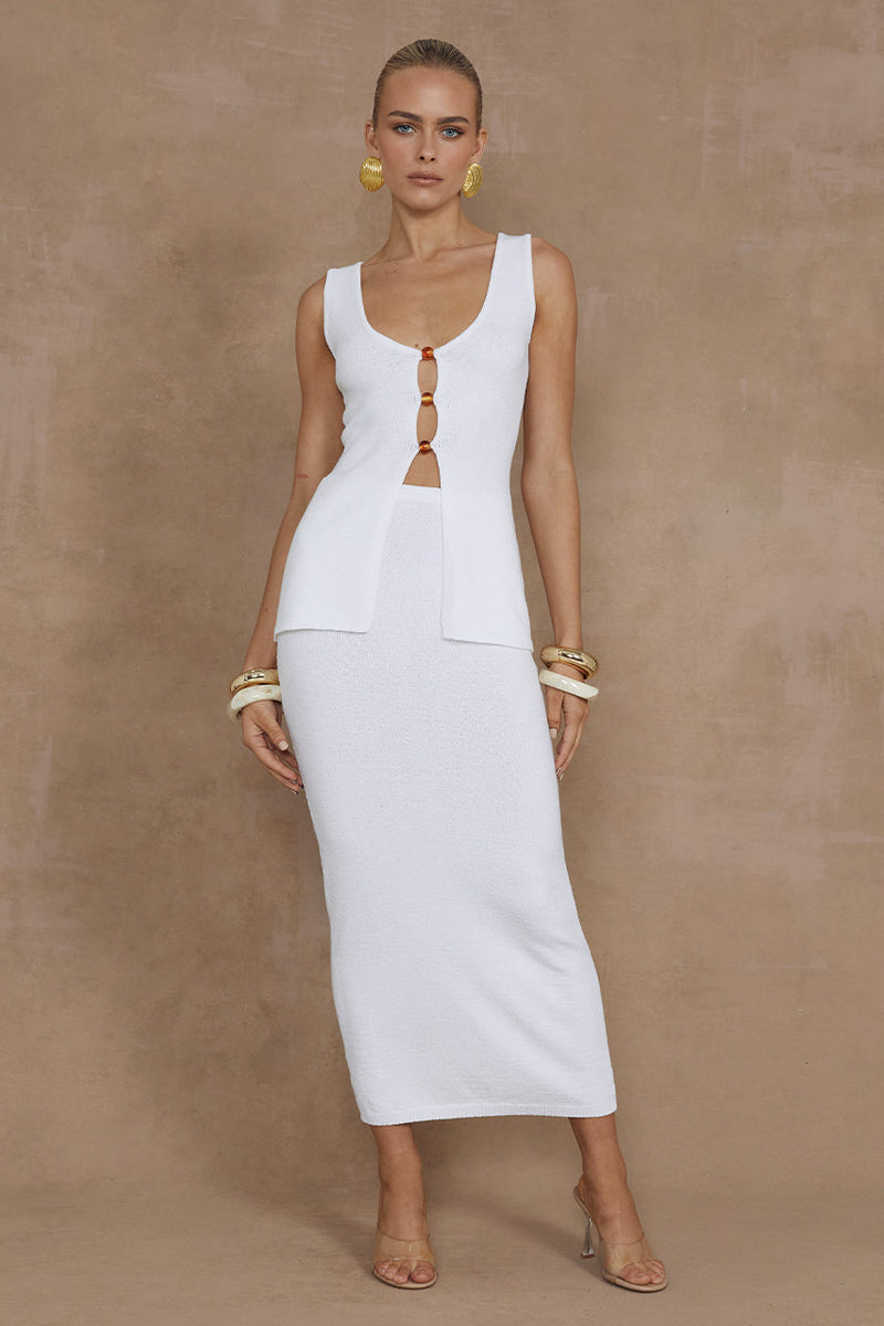 Nadine Midi Skirt - White - SHOPJAUS - JAUS