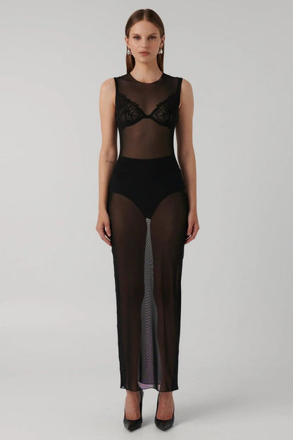 Nova Mesh Maxi Dress - Black - SHOPJAUS - JAUS