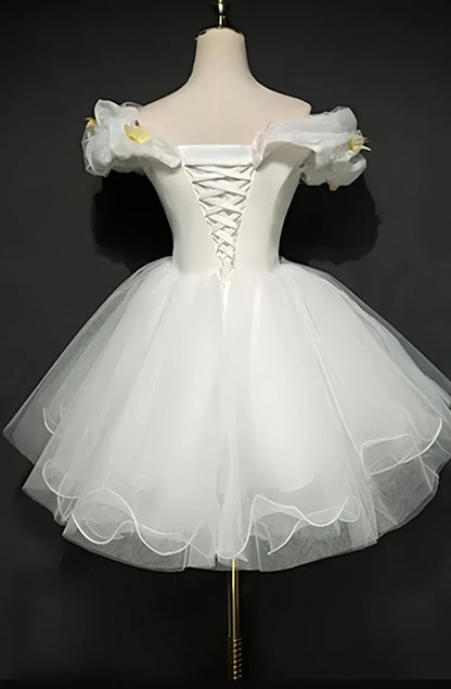 Off The Shoulder Ivory Homecoming Dresses Organza Mini Party Dress, AST2047