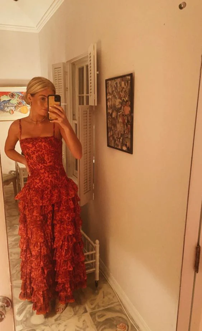 Popular Spaghetti Straps Floor Length Prom Dress New Fashion Tiered Evening Dress