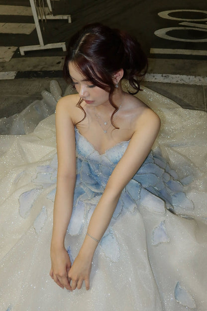 Princess A Line Sweetheart Light Blue Long Prom Dress with Beading