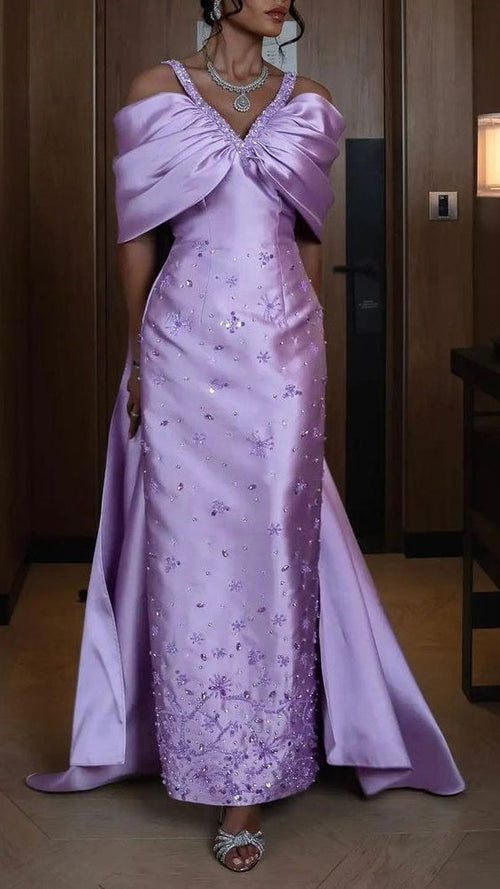 Princess Lilac Beaded Mermaid Prom Dresses Off The Shoulder Evening Party Dress,AST2188