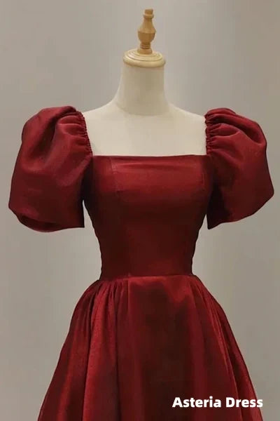 Prom Dresses, Vintage Evening Gown Women Short Sleeve With Square Collar Ankle Length Formal Plain