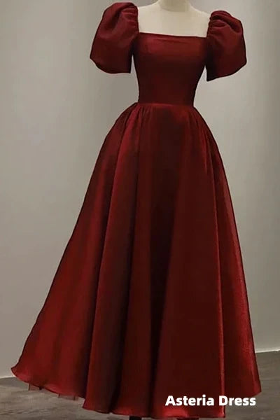 Prom Dresses, Vintage Evening Gown Women Short Sleeve With Square Collar Ankle Length Formal Plain