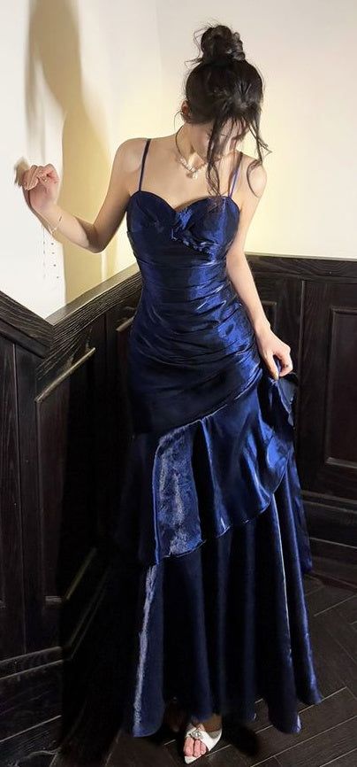 Retro Spaghetti Straps Burgundy Ruffle Prom Dresses Sparkle Night Formal Dress,AST2286