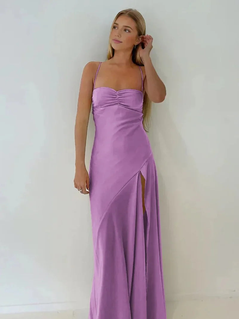 Spaghetti Straps Red Prom Dresses Long Evening Dress Sexy Party Gown With High Slit,AST2204