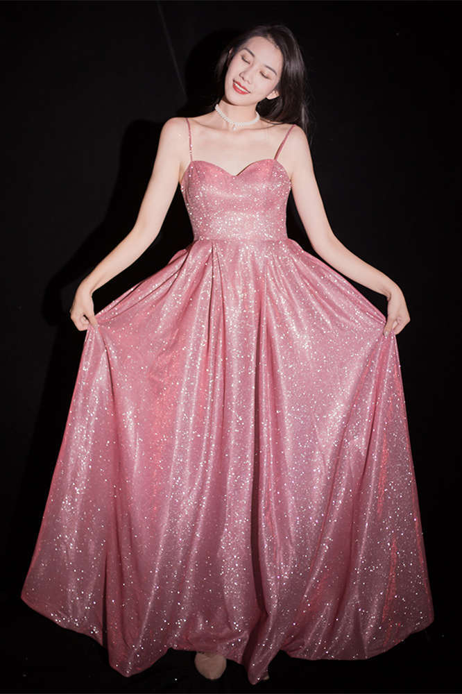 Spaghetti Straps Watermelon Long Prom Dress