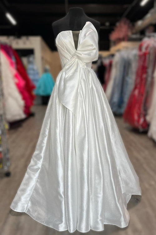 Strapless White Satin A-line Long Formal Dress