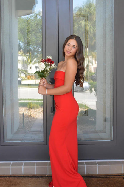 Strapless Yellow Fitted Frill Slit Party Dress