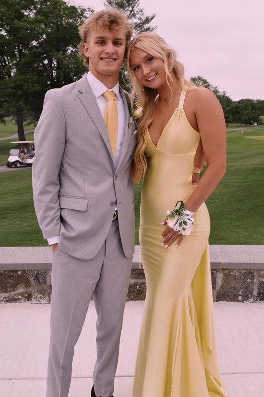 Straps Yellow Mermaid Formal Dress with Train