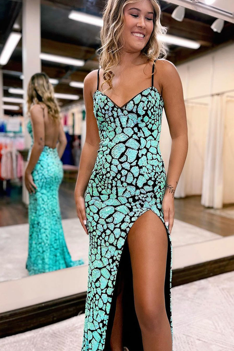 Stylish Hot Pink Spaghetti Straps Sequin Mermaid Prom Dresses