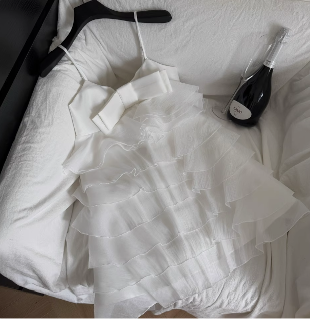 Sweet Bow Stitching Ruffle Sling Cake Birthday Skirt Homecoming Dress