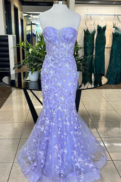 Sweetheart Lavender Butterfly Mermaid Long Formal Dress