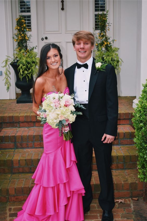 Twist Hot Pink Mermaid Ruffle Prom Dress