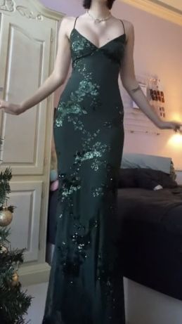 V Neck Green Prom Dresses Evening Gowns With Sequin Appliques,AST2295