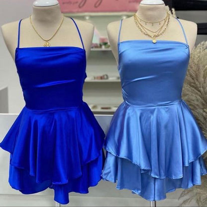Vintage A line Royal Blue Birthday Outfits Satin Homecoming Dress