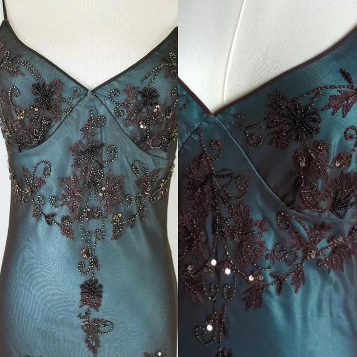 Modest vintage Prom Dress Spaghetti Straps  Blue 🩵Chiffon Sheath Evening Dress with Beading