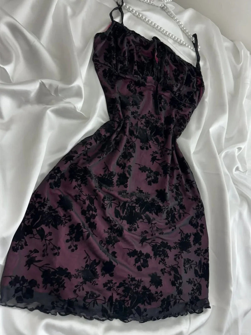 Vintage Purple Black Lace Strap Mini Homecoming Dress