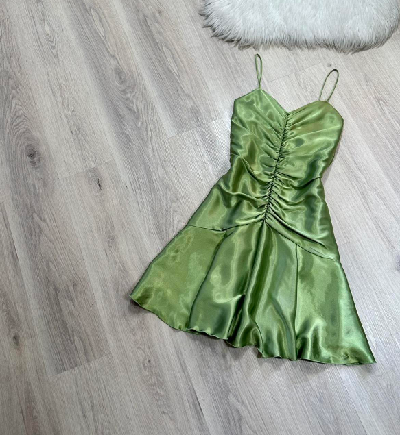 Vintage Sheath Green Hoco Dresses Satin Spaghetti Strap Short Prom Dresses