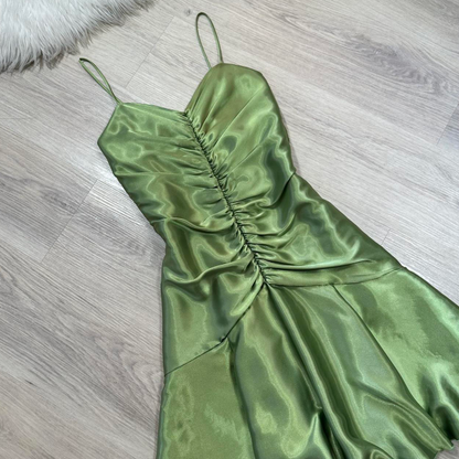 Vintage Sheath Green Hoco Dresses Satin Spaghetti Strap Short Prom Dresses