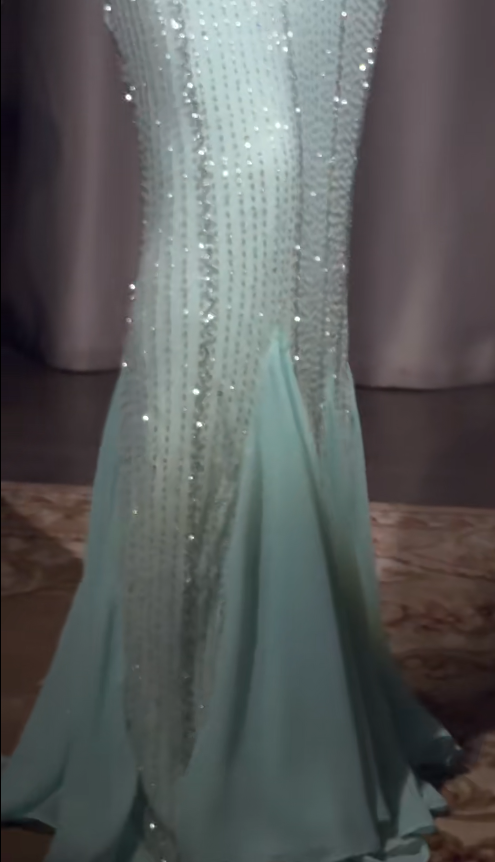 Vintage Tiffany Blue V-neck Mermaid Chiffon Beaded Ball Dress Elegant Evening Gowns