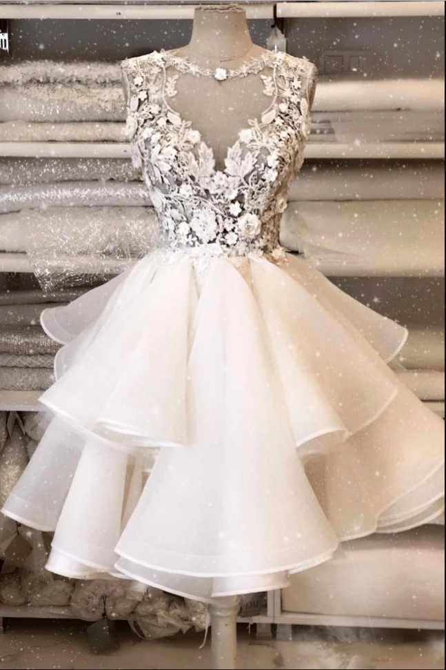White tulle lace short prom dress white tulle lace homecoming dress